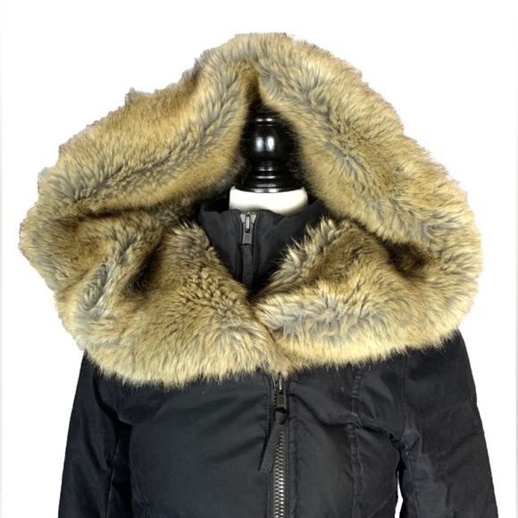 Aritzia Babaton Black Goose Down Faux Fur Hood Winter Parka Jacket - Picture 10 of 16